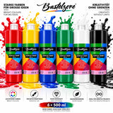Acrylfarben-Set 6 x 500 ml – Hochpigmentiert & Deckend. 6 brillante Farben