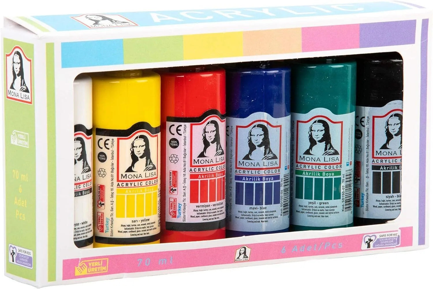 Acrylfarben-Set. 6 Farben je 60ml. Hochpigmentierte Malfarben. Allzweckfarben.