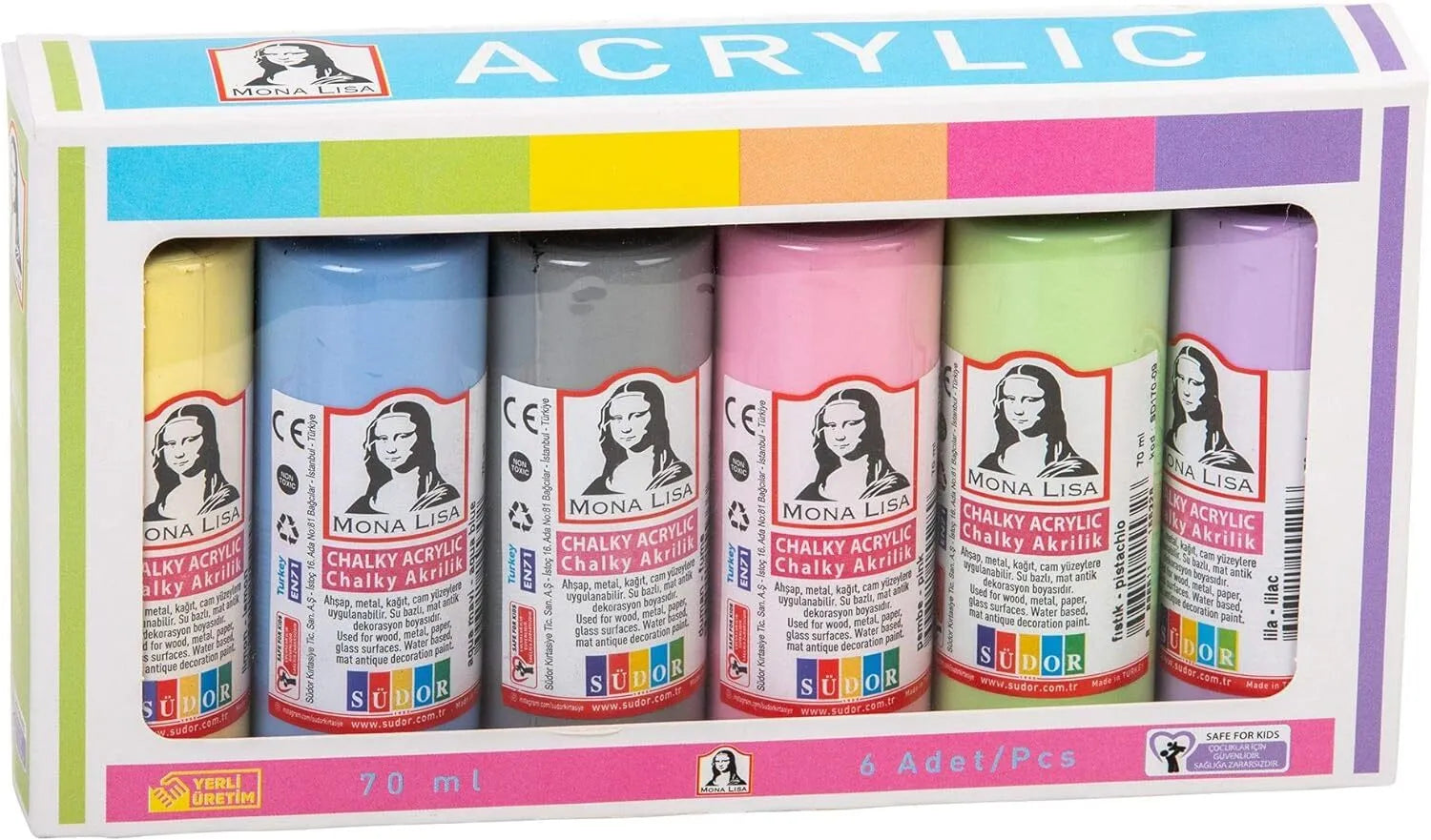 Acrylfarben-Set. 6 Farben je 60ml. Hochpigmentierte Malfarben. Allzweckfarben.