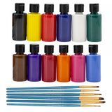 Acrylfarben-Set 12 Farben x 40ml. Primär, Mitteltöne, Pastell, Neon 6 Pinsel