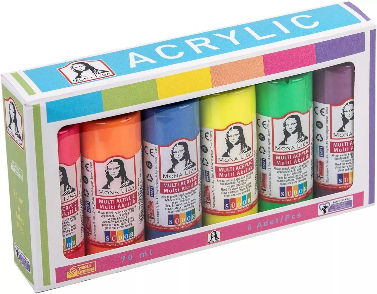 Acrylfarben-Set. 6 Farben je 60ml. Hochpigmentierte Malfarben. Allzweckfarben.