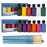 Acrylfarben-Set 12 Farben x 40ml. Primär, Mitteltöne, Pastell, Neon 6 Pinsel