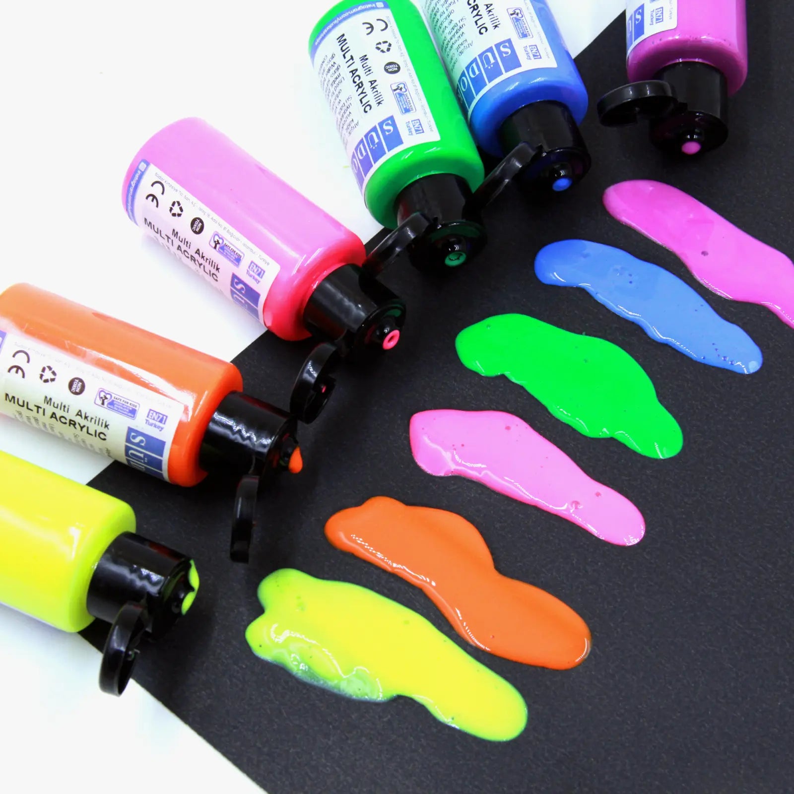 Acrylfarben-Set 12 Farben x 40ml. Primär, Mitteltöne, Pastell, Neon 6 Pinsel