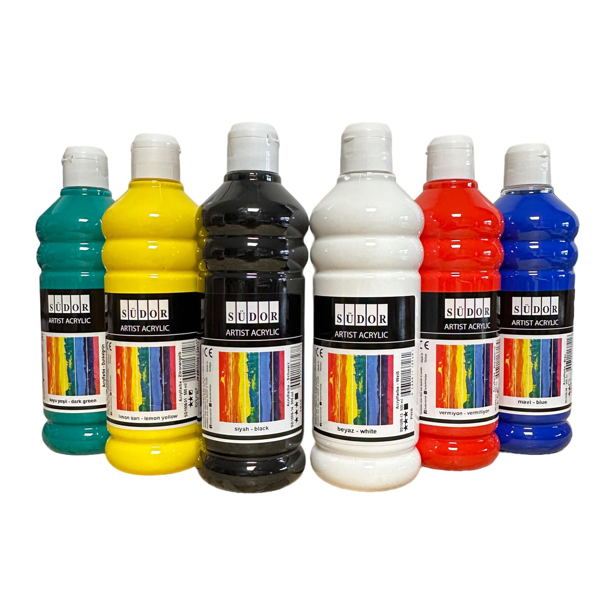 Acrylfarben-Set - 6 hochwertige Farben à 500 ml, deckend und vielseitig für Holz, Stein, Leinwand, Malkarton, Papier, Stoff, Leder, Metall und Pouring